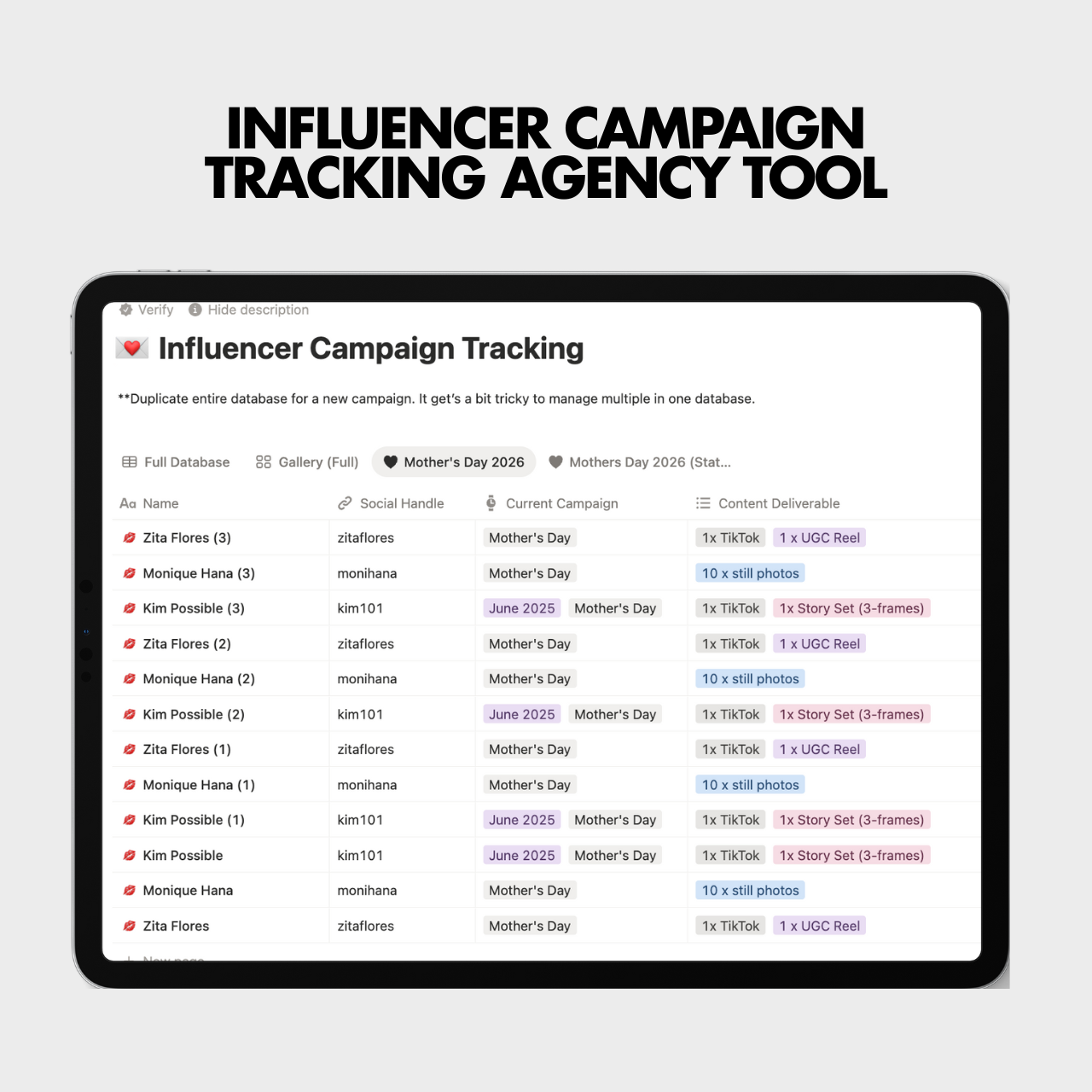 Influencer Campaign Tracking | Agency Tool