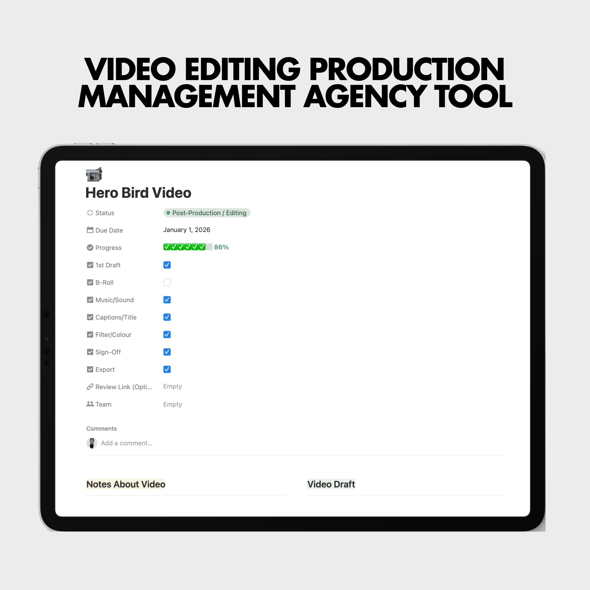 Video Editing Production Management | Agency Tool